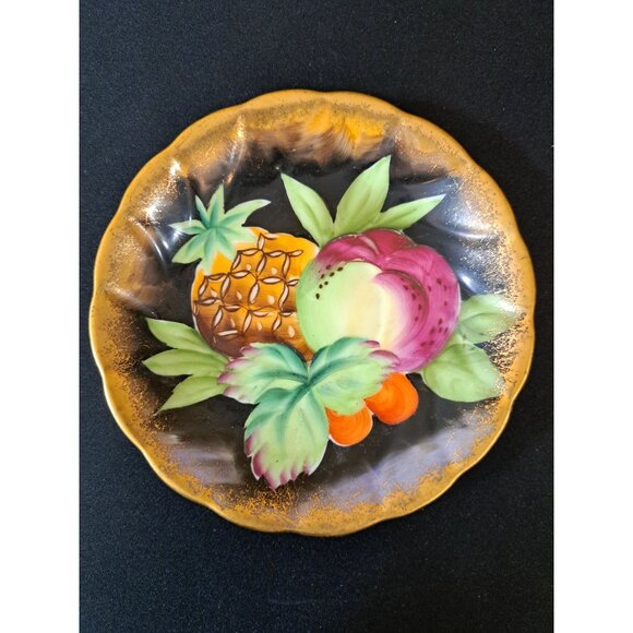 Vintage  Shafford Japan Porcelain Tea Cup & Saucer Fruit  Pinapple Black & Gold - Picture 8 of 11